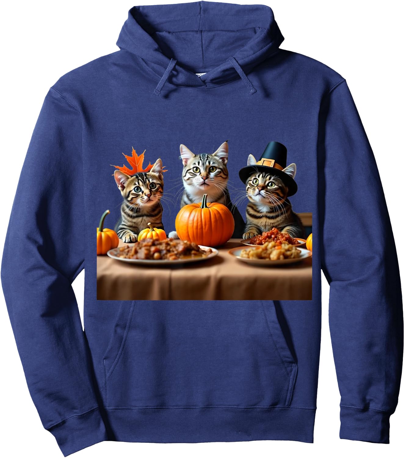 Thanksgiving Cats Dinner Feast Vintage Fall Men Women Kids Hoodie - Hoodie | Navy