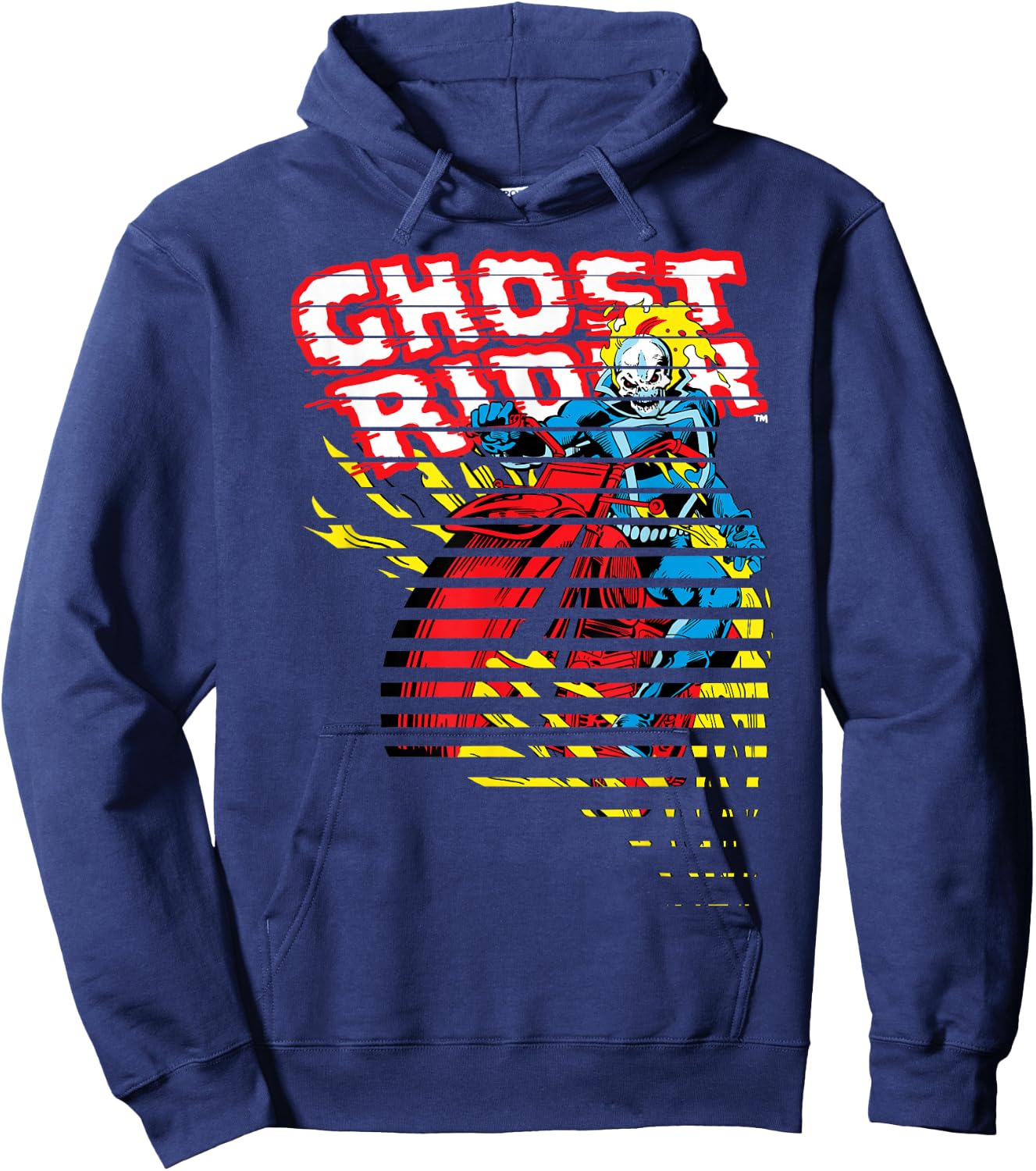 Ghost Rider Motorcyle On Fire Halftoned Split-Up Hoodie - Hoodie | Navy