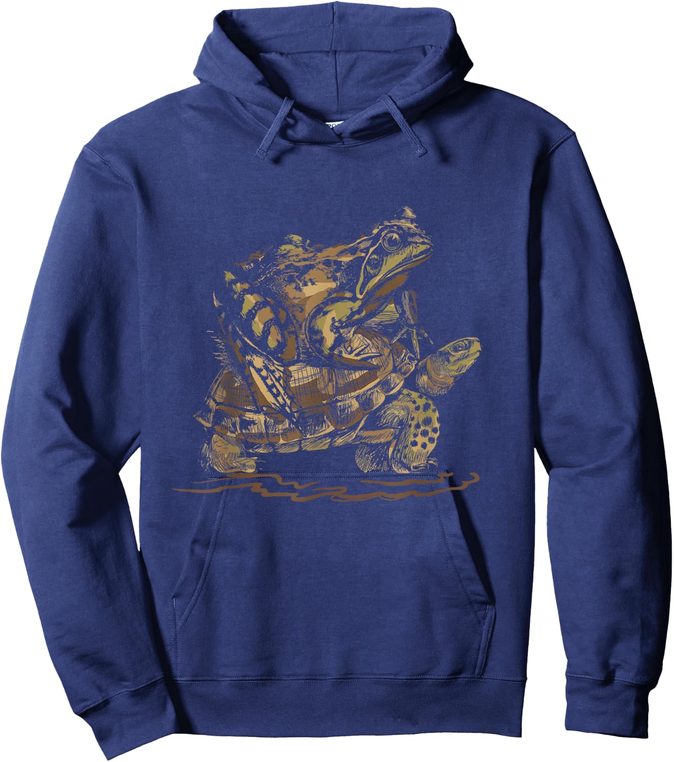 Wildlife Animal Gift Turtle Riding Frog Hoodie - Hoodie | Navy
