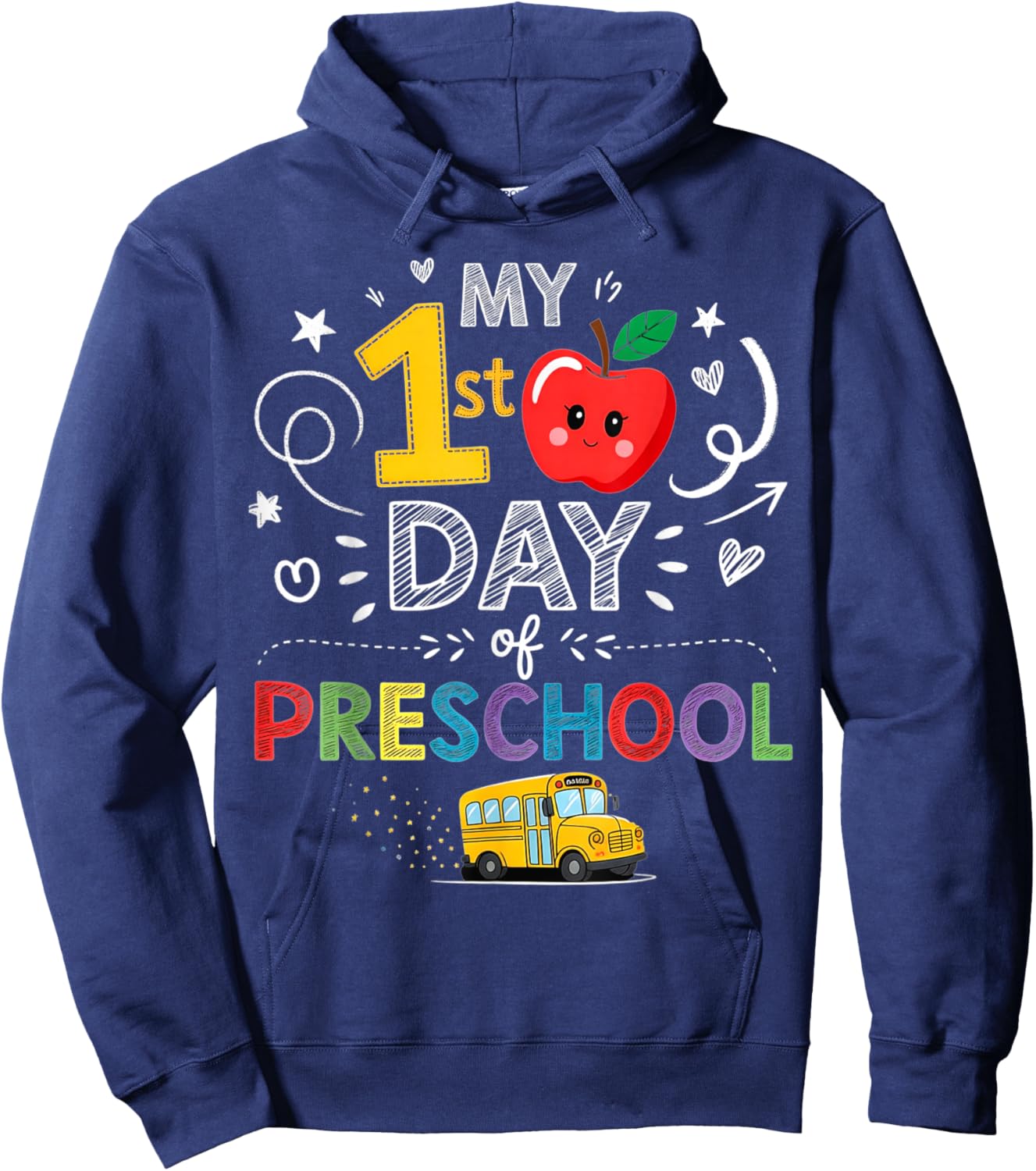 My First Day of Preschool School Bus Apple Kids Girl Boy Hoodie - Hoodie | Navy