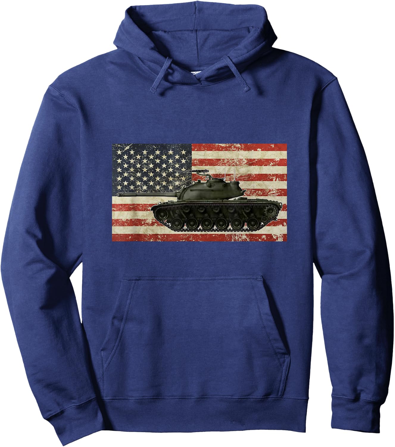 Vintage American USA Flag M48 Patton Tank Army War Vehicle Hoodie - Hoodie | Navy