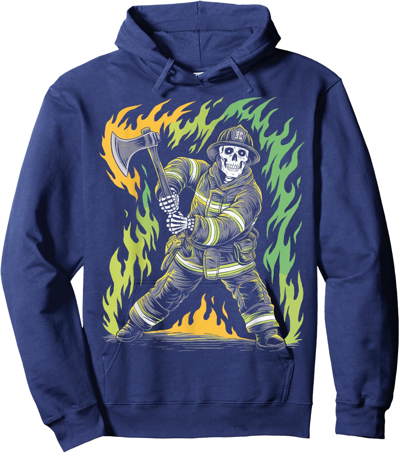 Skeleton Firefighting Lovers Spooky Halloween Firefighter Hoodie - Hoodie | Navy