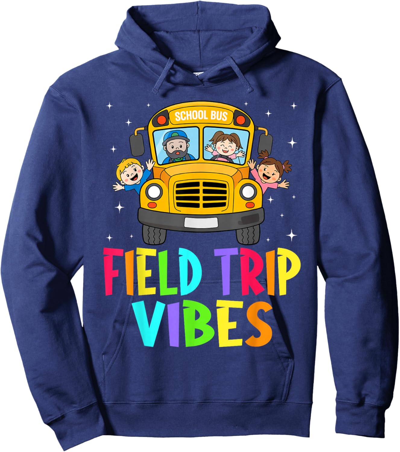 Field Trip Vibes Face Smile Retro Groovy Field Day 2025 Hoodie - Hoodie | Navy