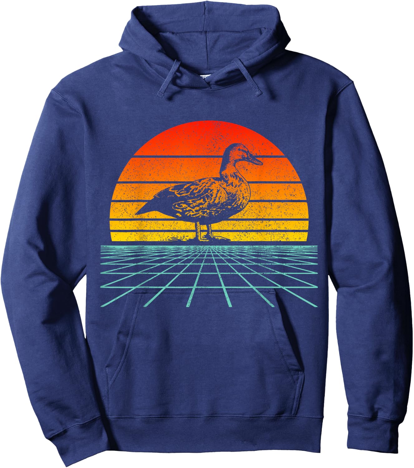 Duck Vintage Retro Sunset 80s Duck Lover Hoodie - Hoodie | Navy