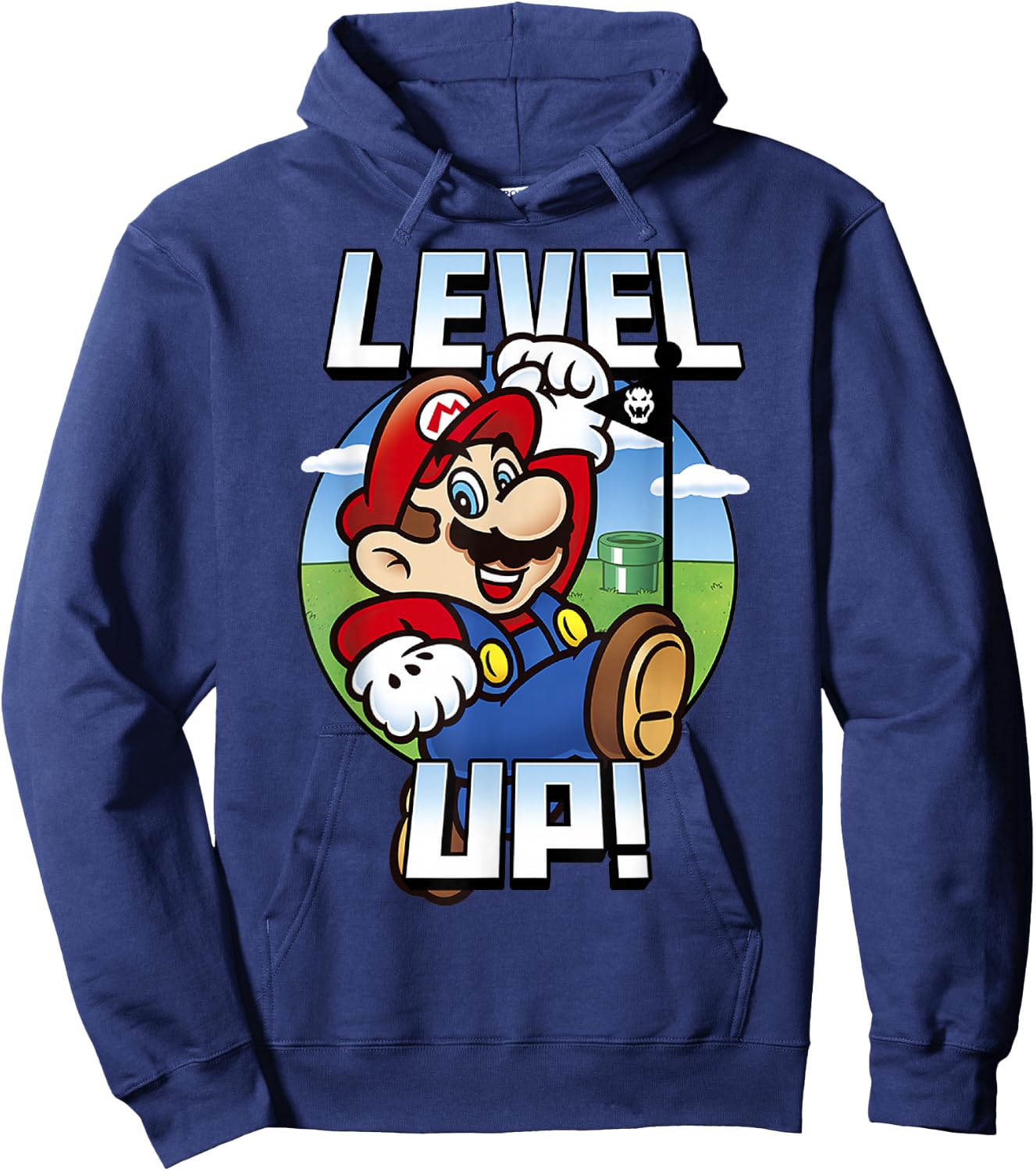 Super Mario Level Up Bowser Flag Portrait Graphic Hoodie - Hoodie | Navy