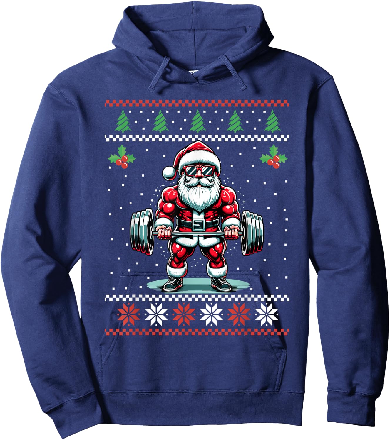 Santa Weightlifting Fitness Gym Ugly Christmas Sweater Xmas Hoodie - Hoodie | Navy