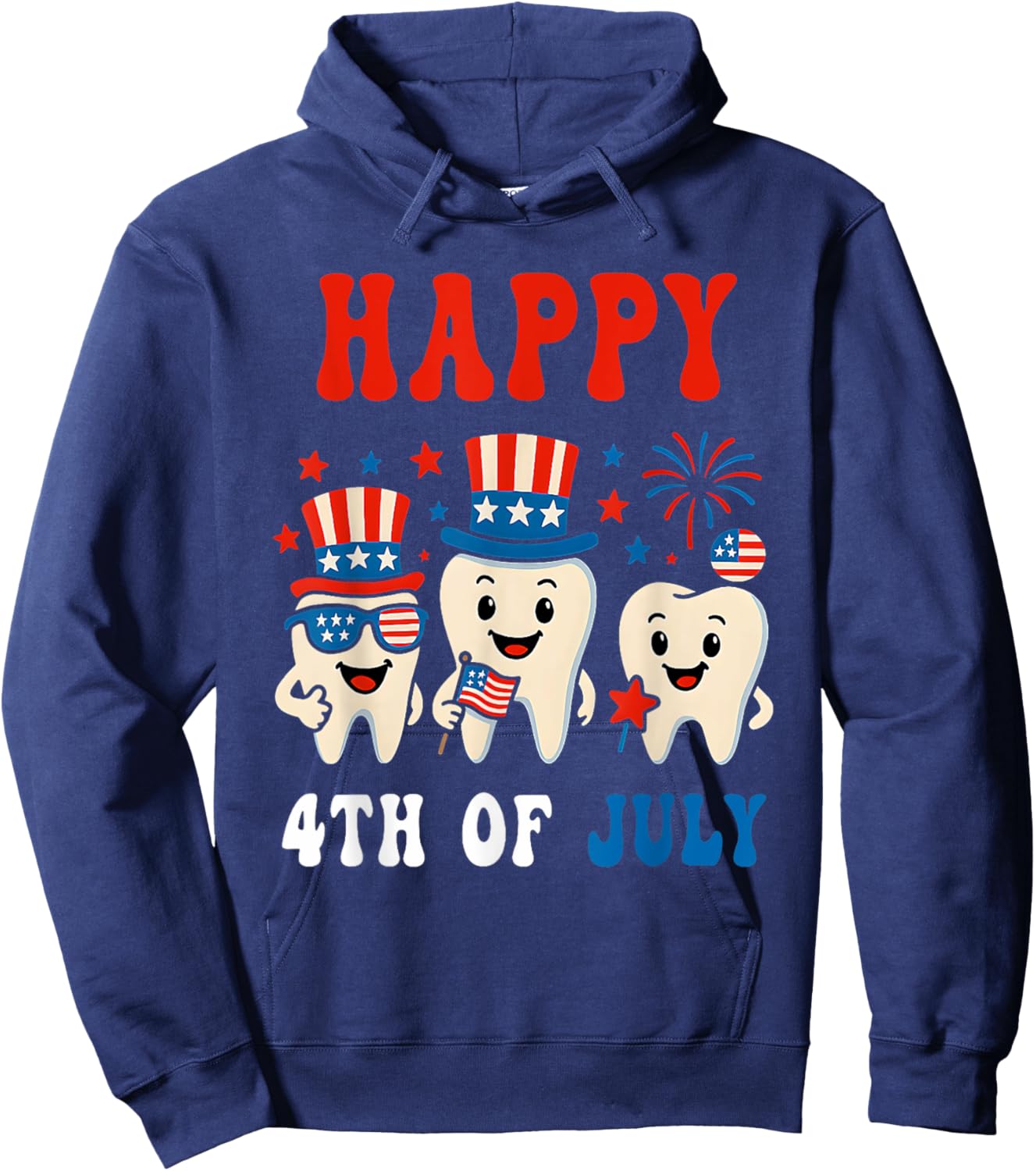 Happy 4th of july Dental Tooth American Flag Dentist Hoodie - Hoodie | Navy
