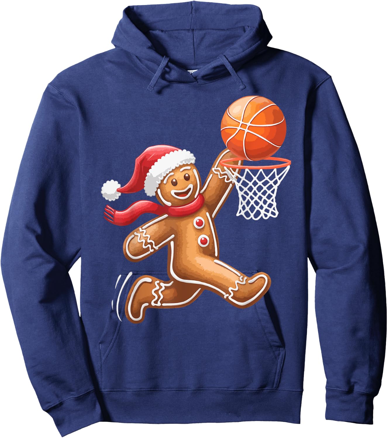 Gingerbread Man Playing Basketball Christmas Xmas Kids Men Hoodie - Hoodie | Navy