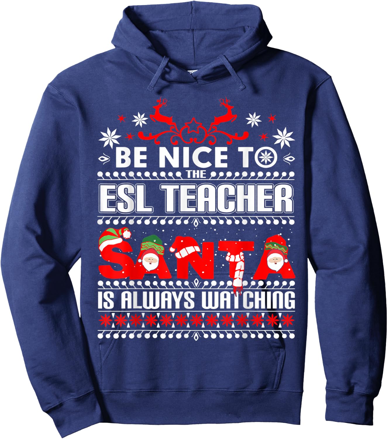ESL Ugly Christmas Sweater Gift Funny X-mas English Teacher Hoodie - Hoodie | Navy