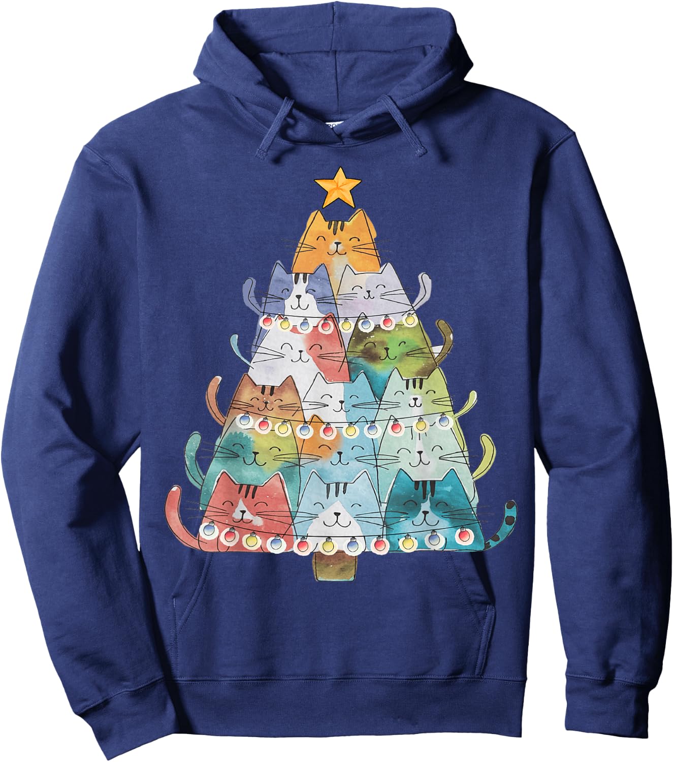 Funny Cat Christmas Tree Xmas Cat Lover Cat Graphic Women Kids Hoodie - Hoodie | Navy