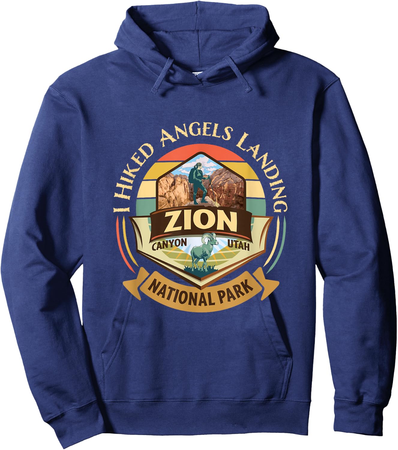 I Hiked Angels Landing Zion Retro Vintage Bighorn Design Hoodie - Hoodie | Navy