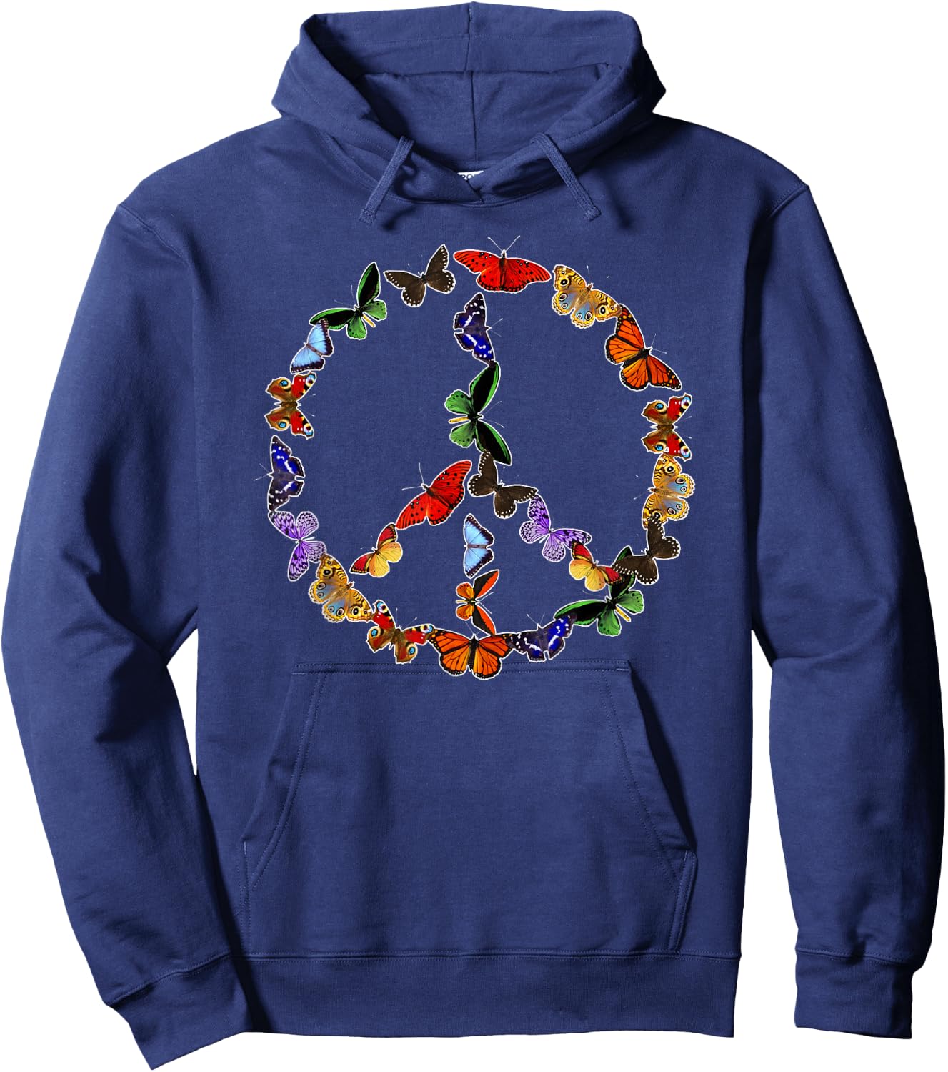 Butterflies Peace Sign Gift Hippie Love 60's 70s Groovy Cool Hoodie - Hoodie | Navy