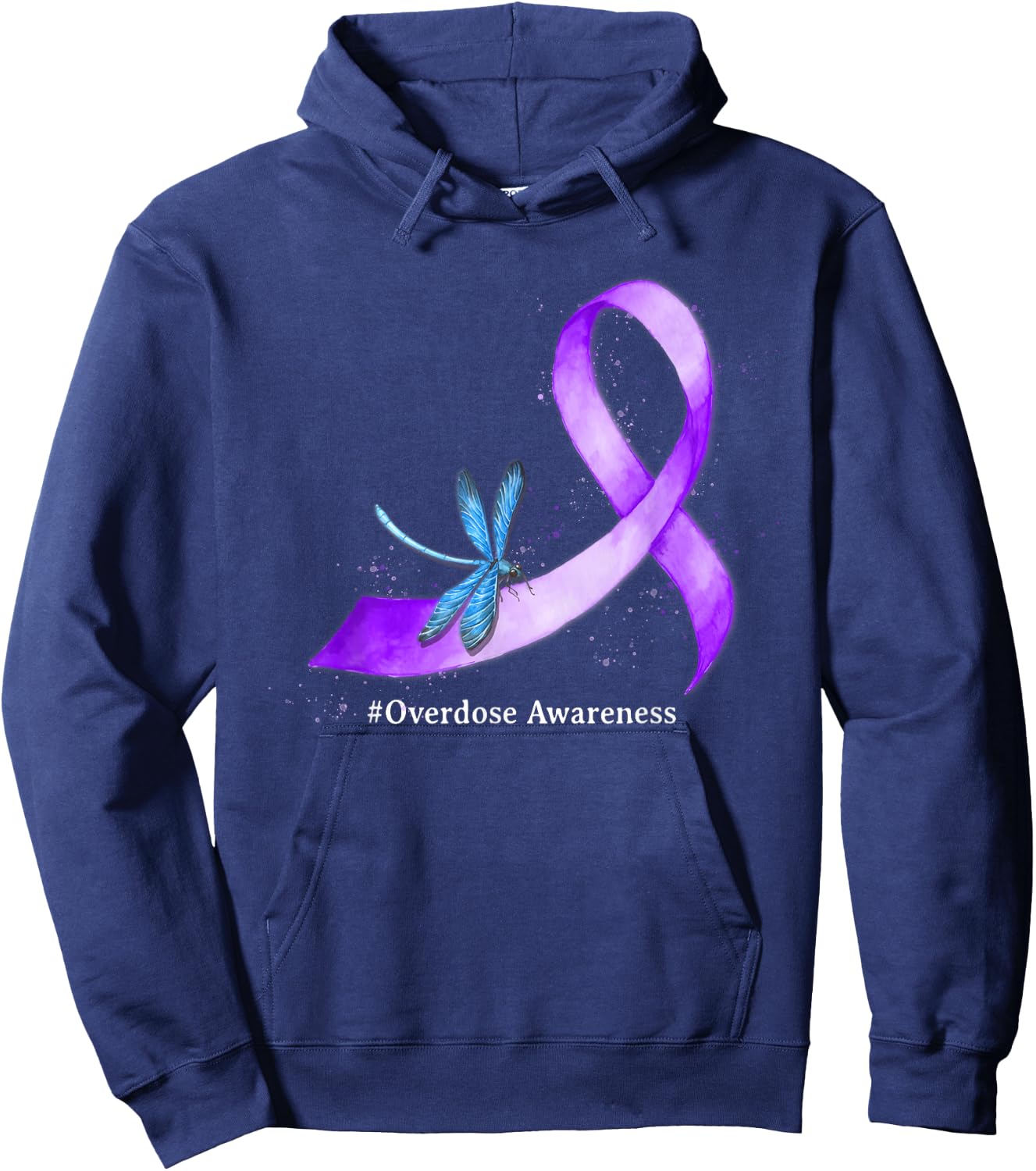 Hippie Dragonfly Purple Ribbon Overdose Awareness Hoodie - Hoodie | Navy
