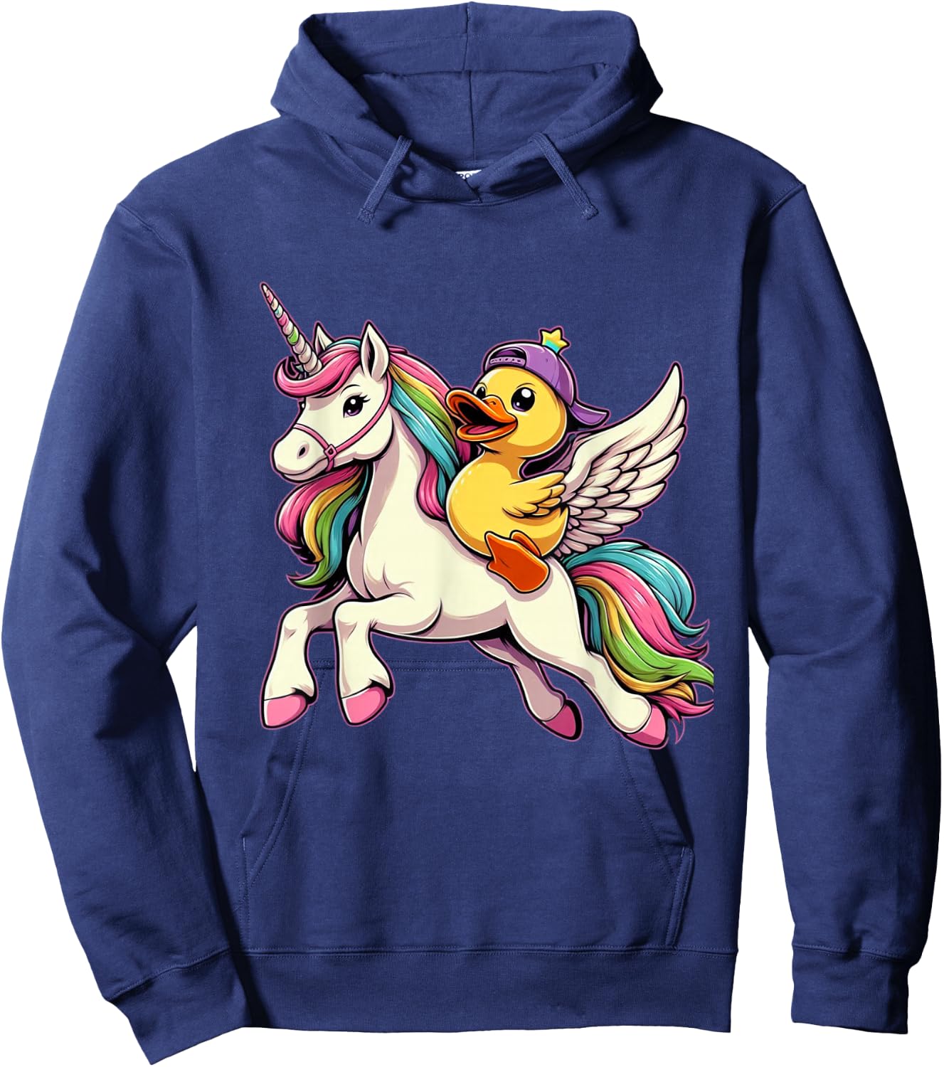 Duck Riding A Unicorn Boys Girls Men Women Kids Adults Hoodie - Hoodie | Navy