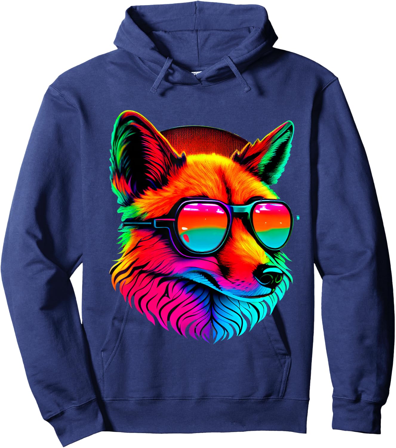 Cool Retro Art Fox In Sunglasses Colors Hoodie - Hoodie | Navy