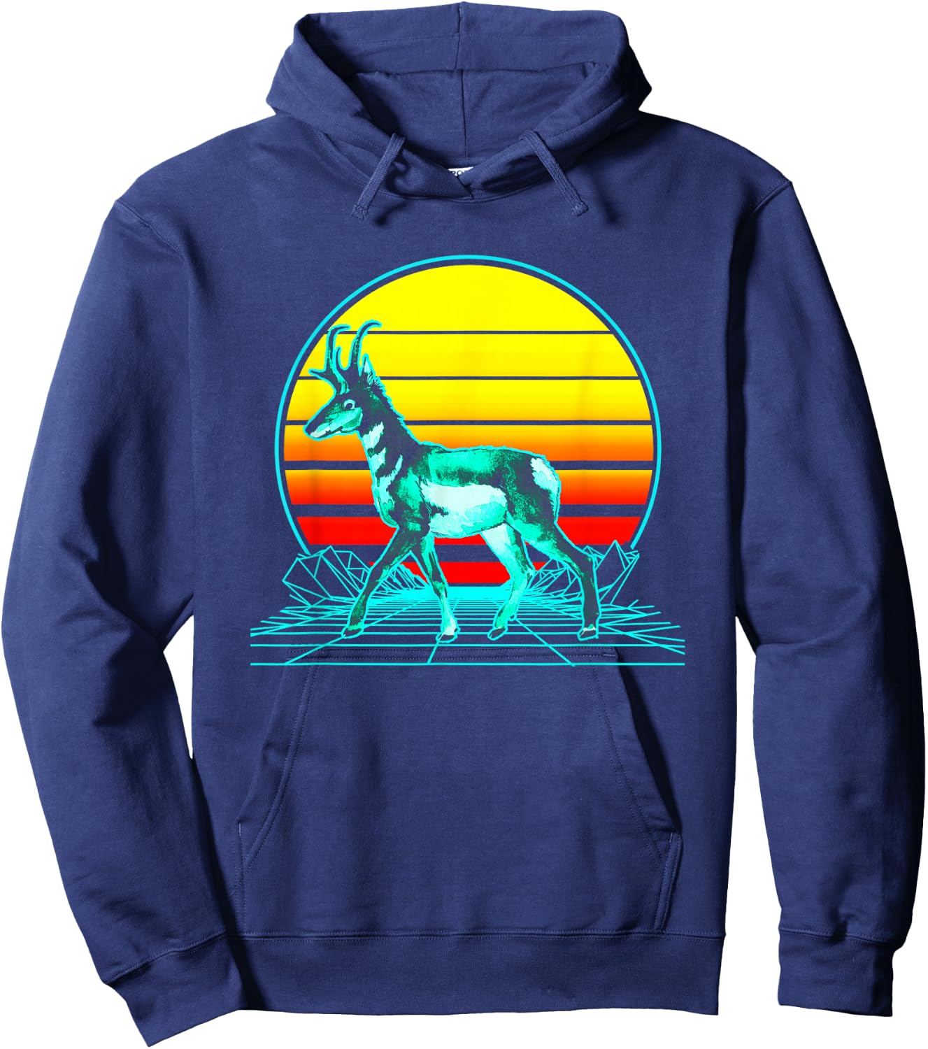 Retro Pronghorn Vaporwave Hoodie - Hoodie | Navy