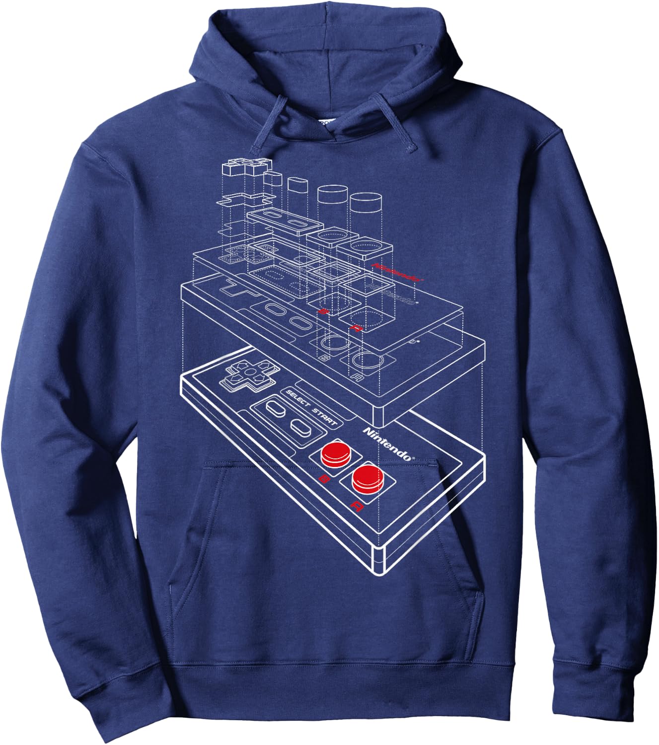Nintendo NES Controller Exploded Schematic Graphic Hoodie - Hoodie | Navy