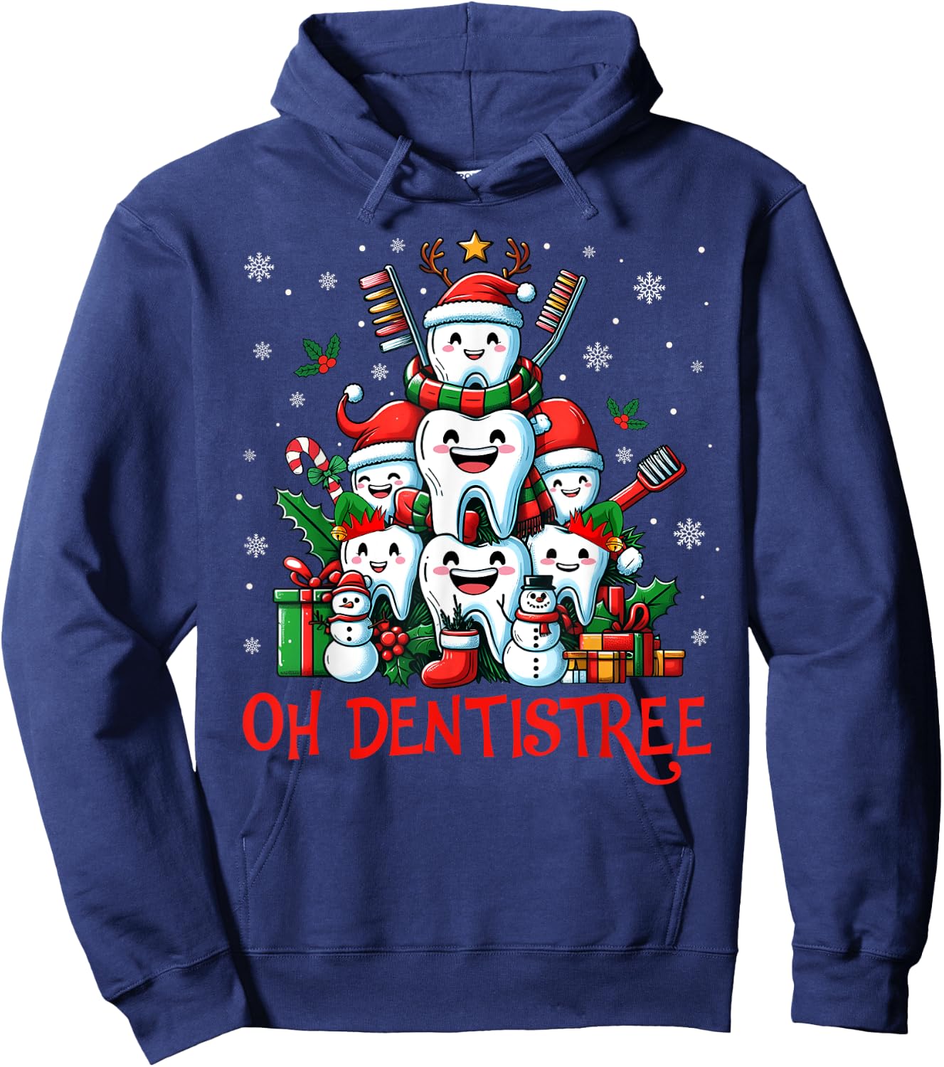 Funny Christmas Dentist Tree Dental Oh Dentistree Tooth Tree Hoodie - Hoodie | Navy