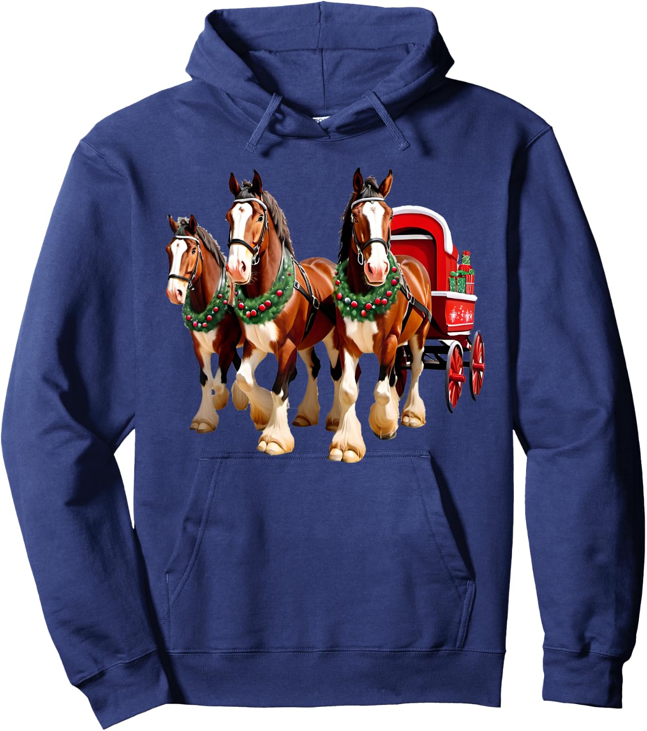 X-Mas Equestrian Farm -Adult Christmas Animal Print , Black, Small, Short Sleeve, Classic Fit, , Pull On, 1 Count Hoodie - Hoodie | Navy