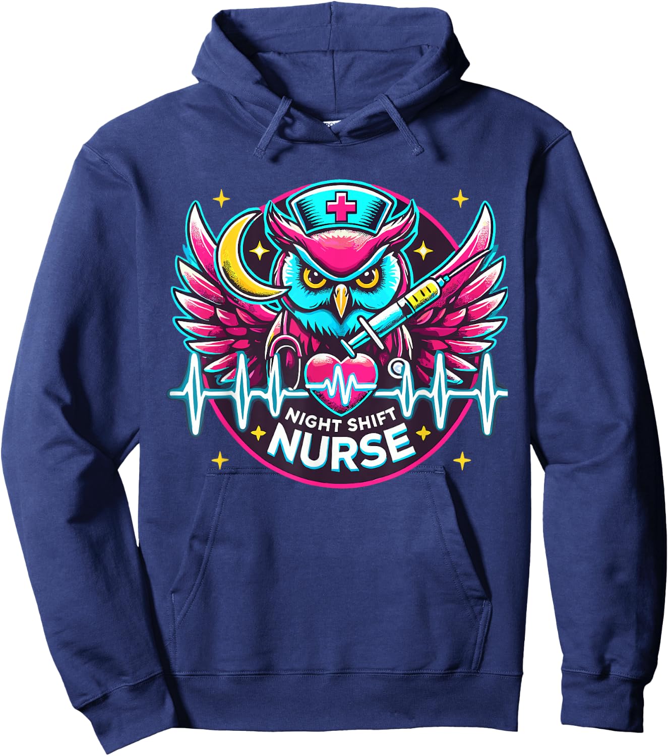 Night Shift Nurse Owl RN RT US Funny Nurse Hoodie - Hoodie | Navy