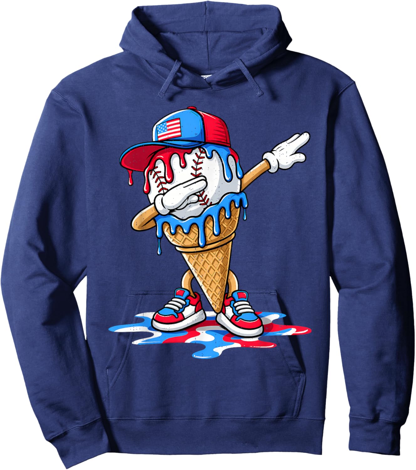 Baseball Drip American Patriotic 4th of July Boys Kids Youth Hoodie - Hoodie | Navy