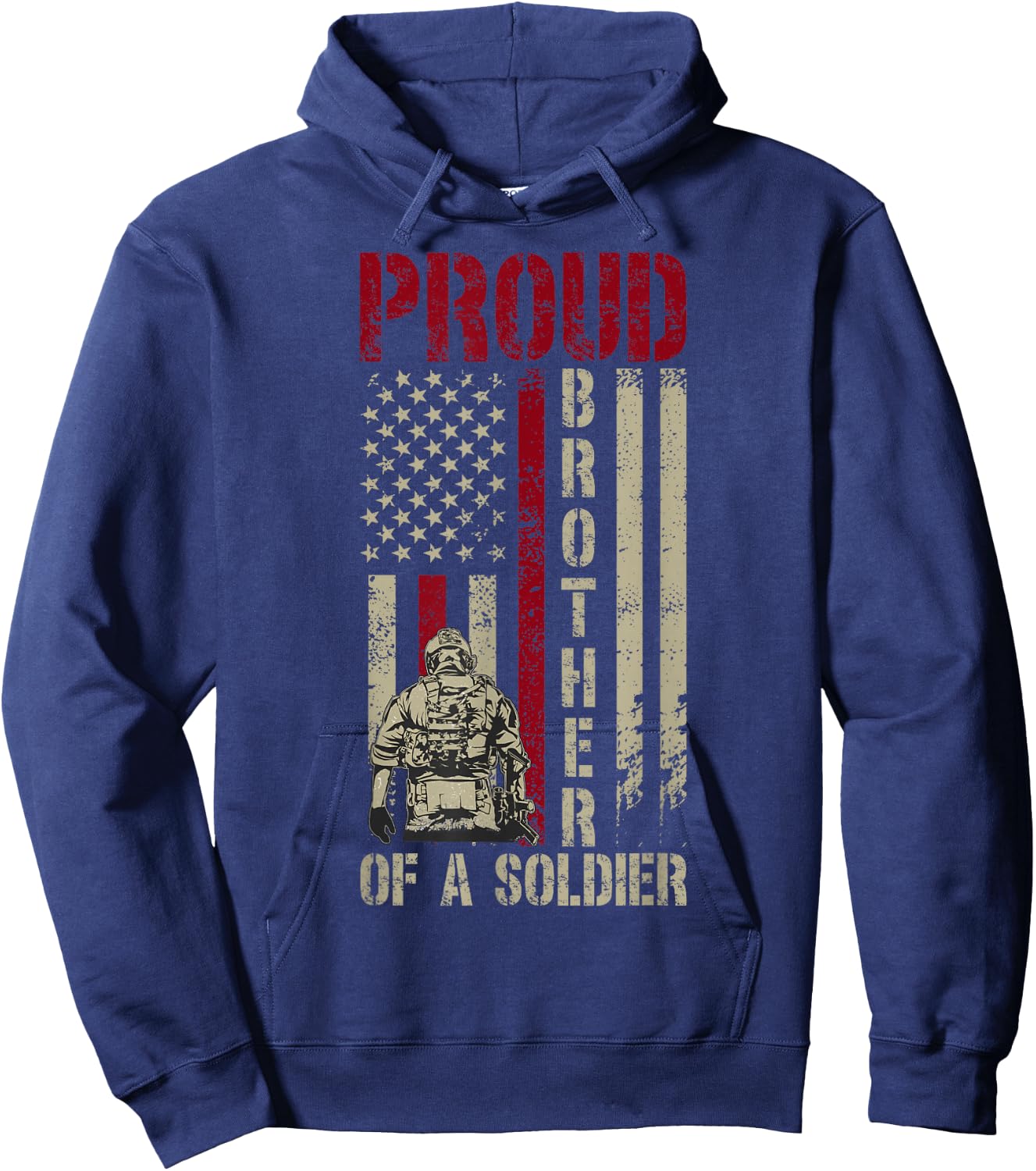 Proud Brother Of A Soldier Brother US Flag Military Brother Hoodie - Hoodie | Navy