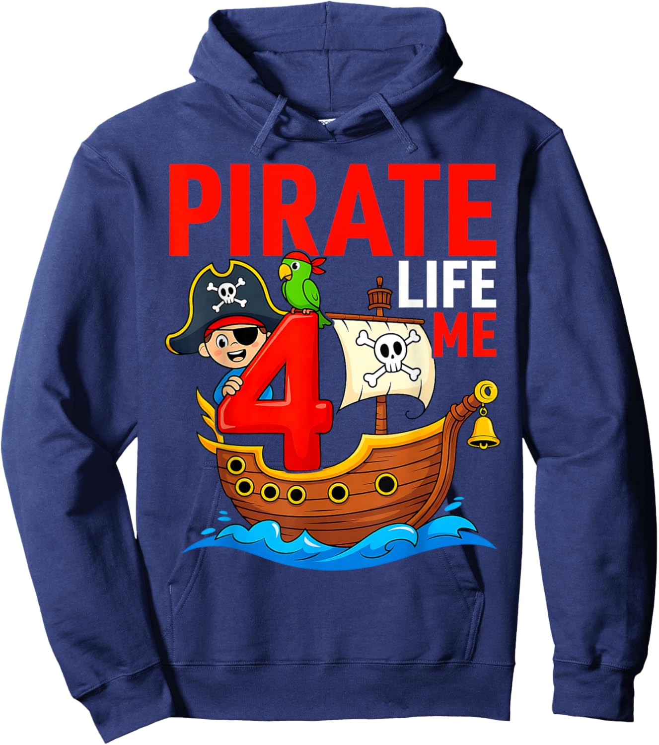 Pirate Life 4 Me 4th Birthday Party Four Years Old Kid Boys Hoodie - Hoodie | Navy