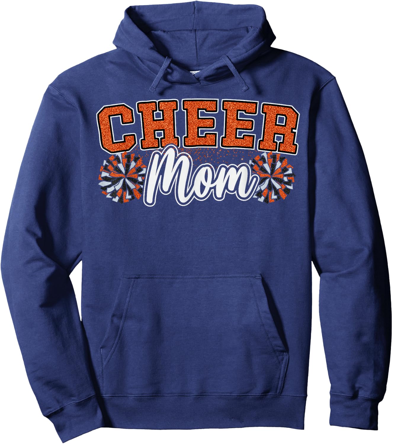 Funny Loud Proud Cheer Mom Mama Cheerleading Orange Pom Poms Hoodie - Hoodie | Navy