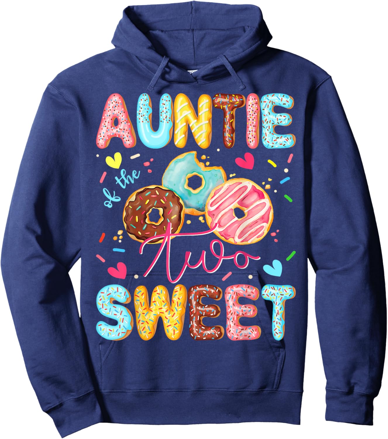 Auntie Of The Two Sweet 2Nd Birthday Girl Donut Lover Hoodie - Hoodie | Navy