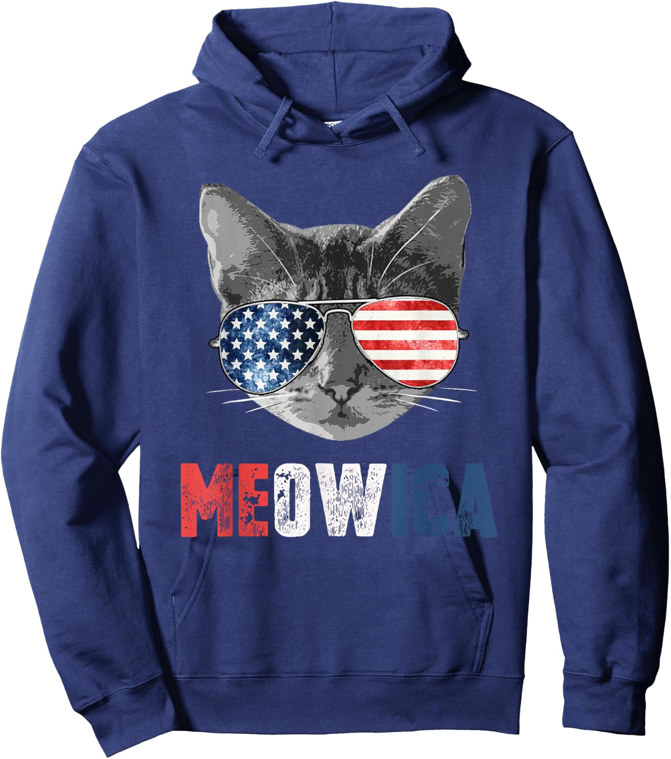4th of July Shirt Meowica American Flag Cat Hoodie - Hoodie | Navy