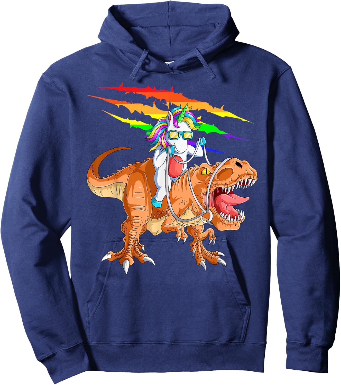 Unicorn Riding T-Rex Dinosaur For Kids Boys Girls Men Women Hoodie - Hoodie | Navy