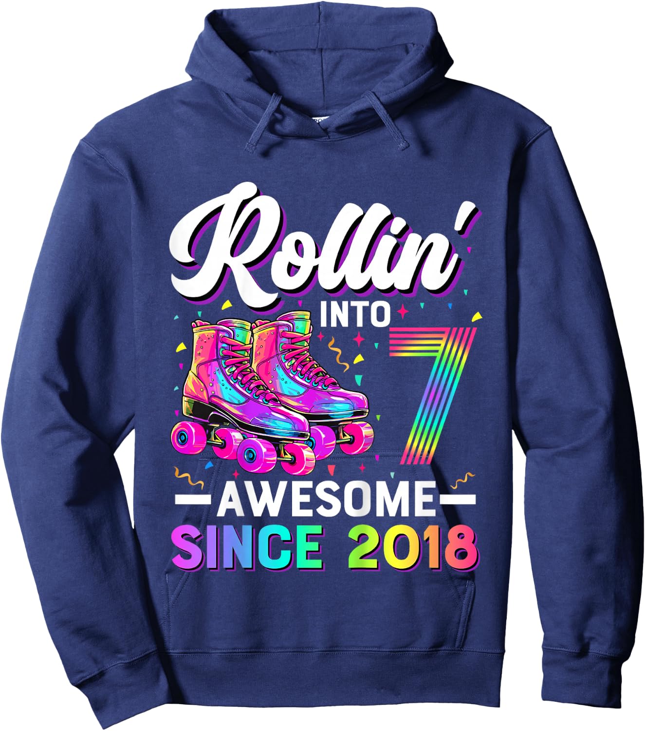 7th Birthday Shirt Girl 7 Year Old Roller Skate Skating Hoodie - Hoodie | Navy