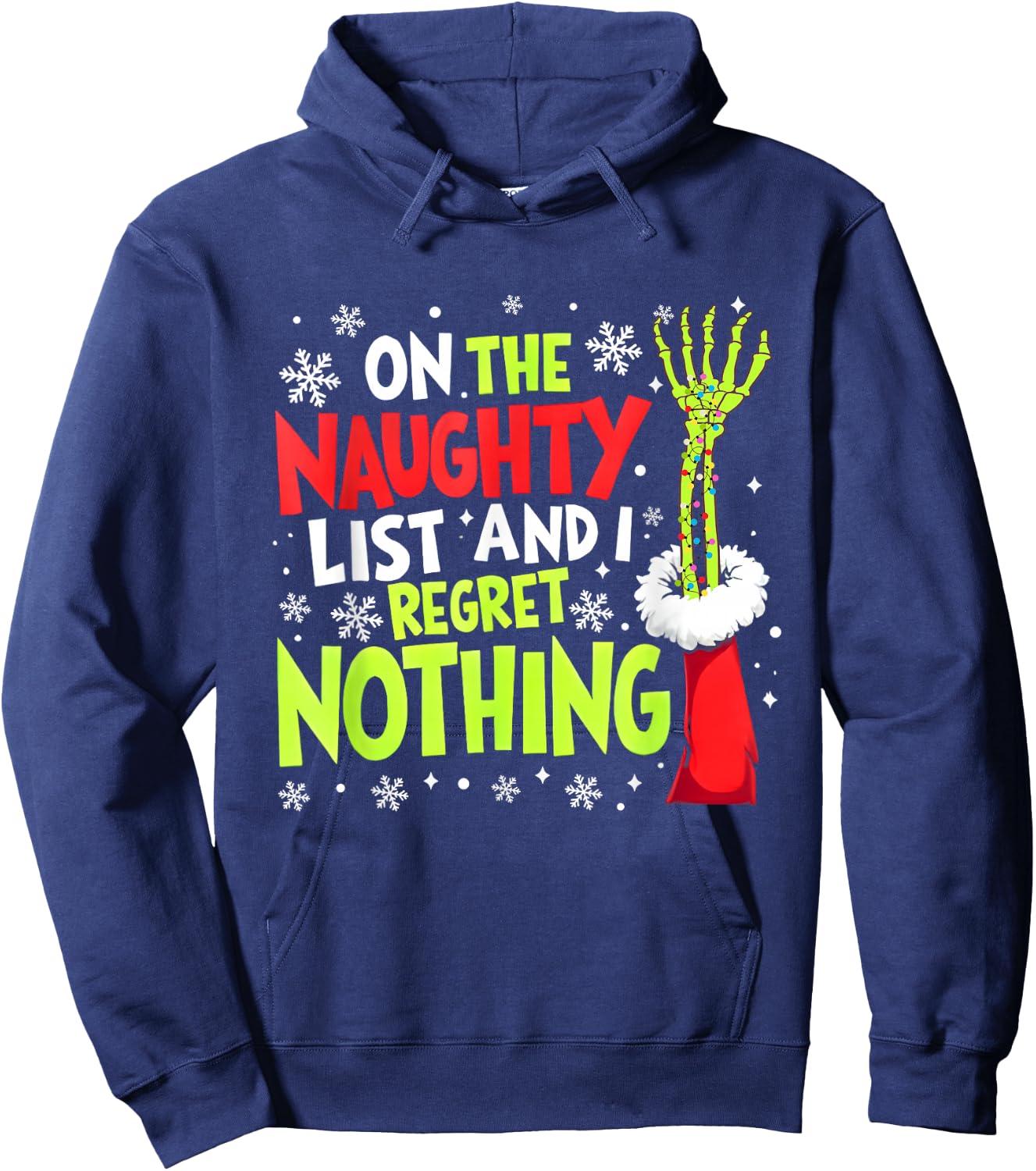 Groovy Christmas Shirts Pajamas Pjs Funny On The List Of Naughty And I Regret Nothing Xmas Meme Hoodie - Hoodie | Navy