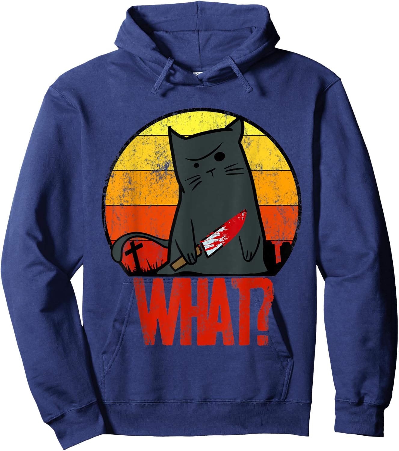 Retro Murderous Black Cat What With Knife Funny Halloween Women Hoodie - Hoodie | Navy
