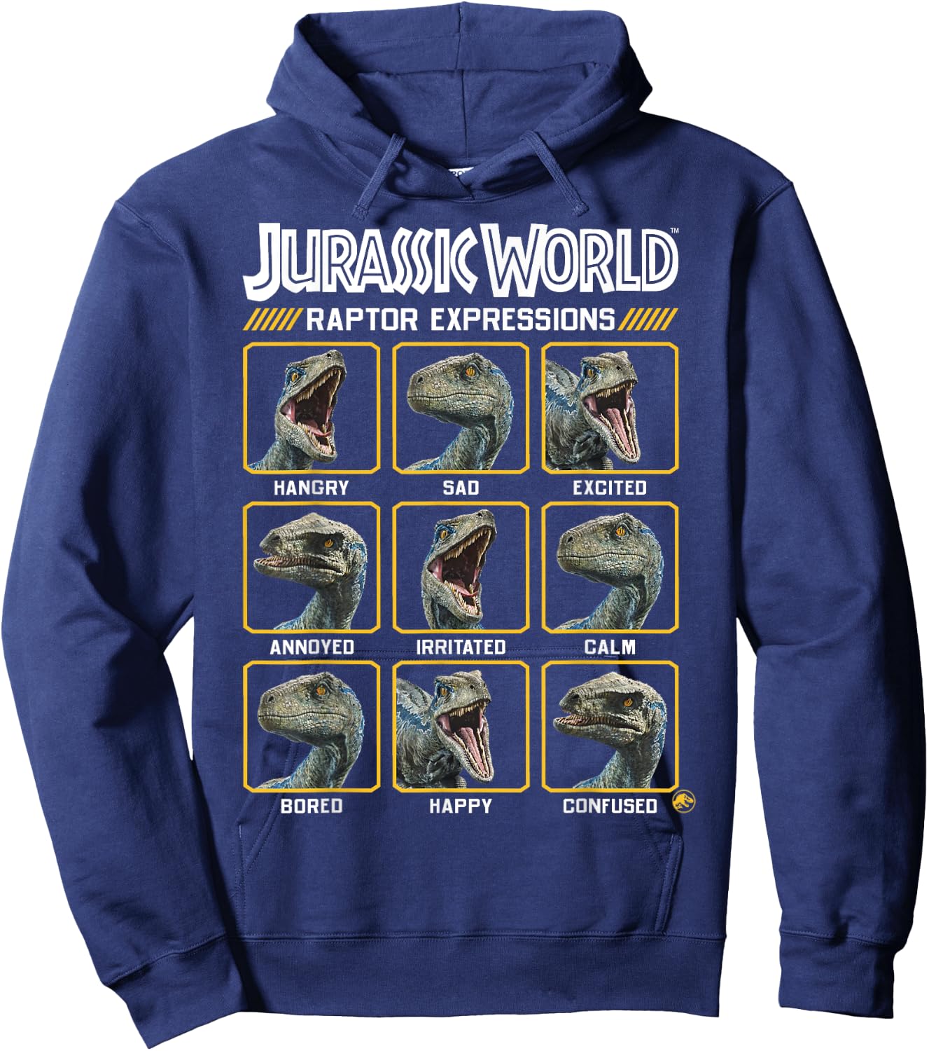 Jurassic World Two Blue Raptor Expressions Graphic Short Sleeve Hoodie - Hoodie | Navy