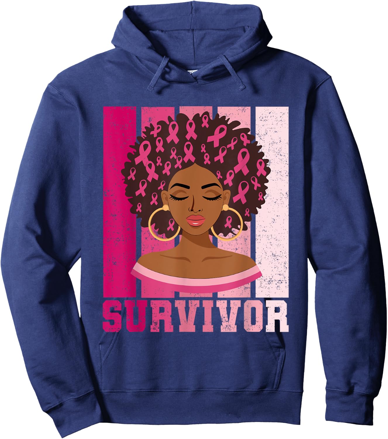 Black Woman Pink Ribbon October Breast Cancer Survivor Hoodie - Hoodie | Navy