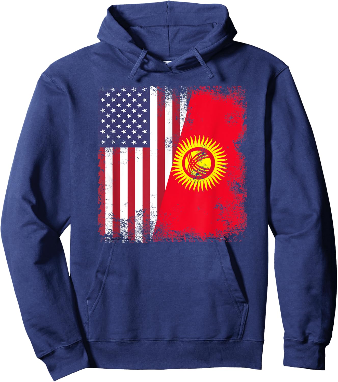 Half Kyrgyz Flag | Vintage Kyrgyzstan USA Gift Hoodie - Hoodie | Navy