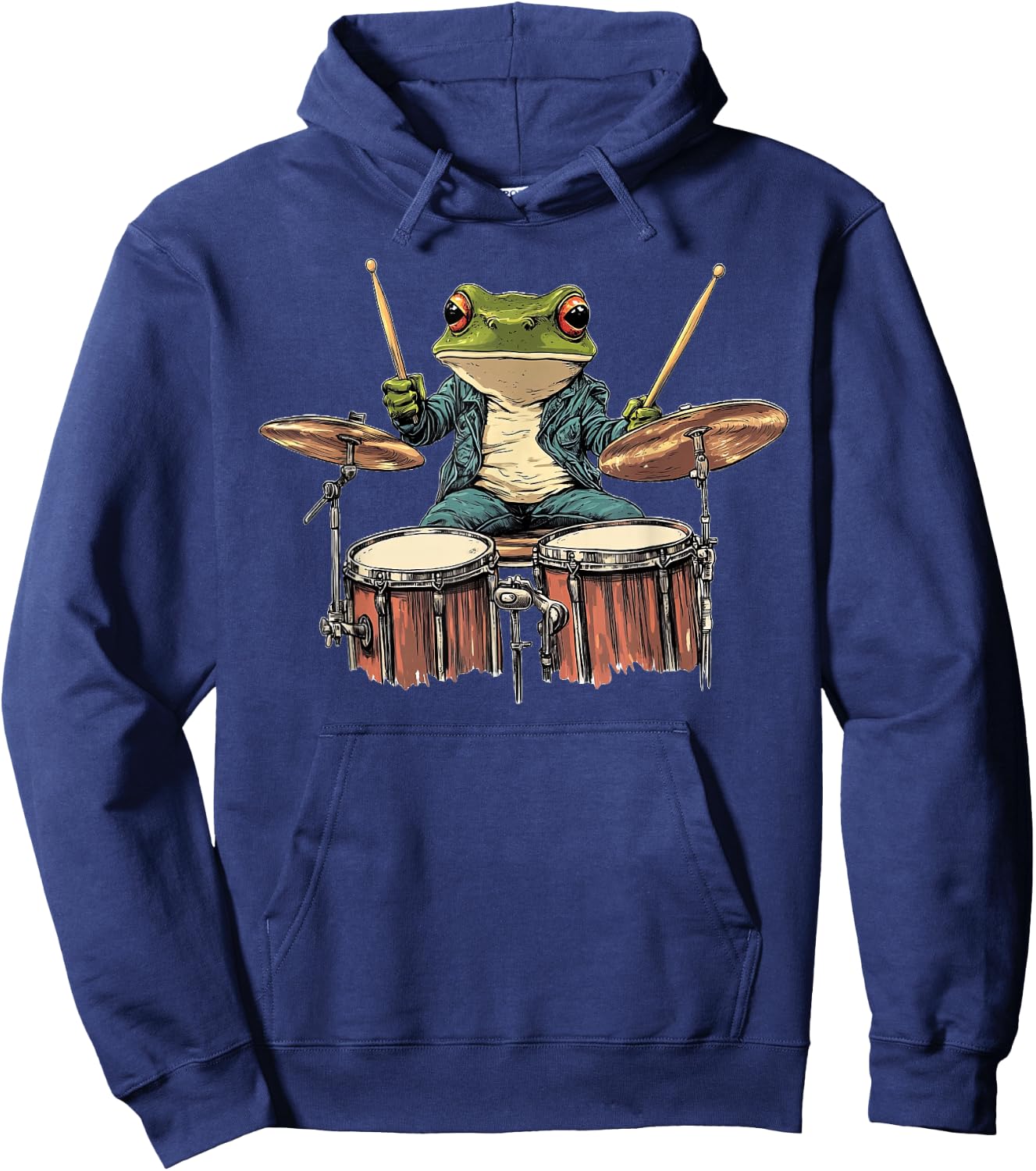 Cute Frog Playing Drums Frogs Drummer Music Hoodie - Hoodie | Navy