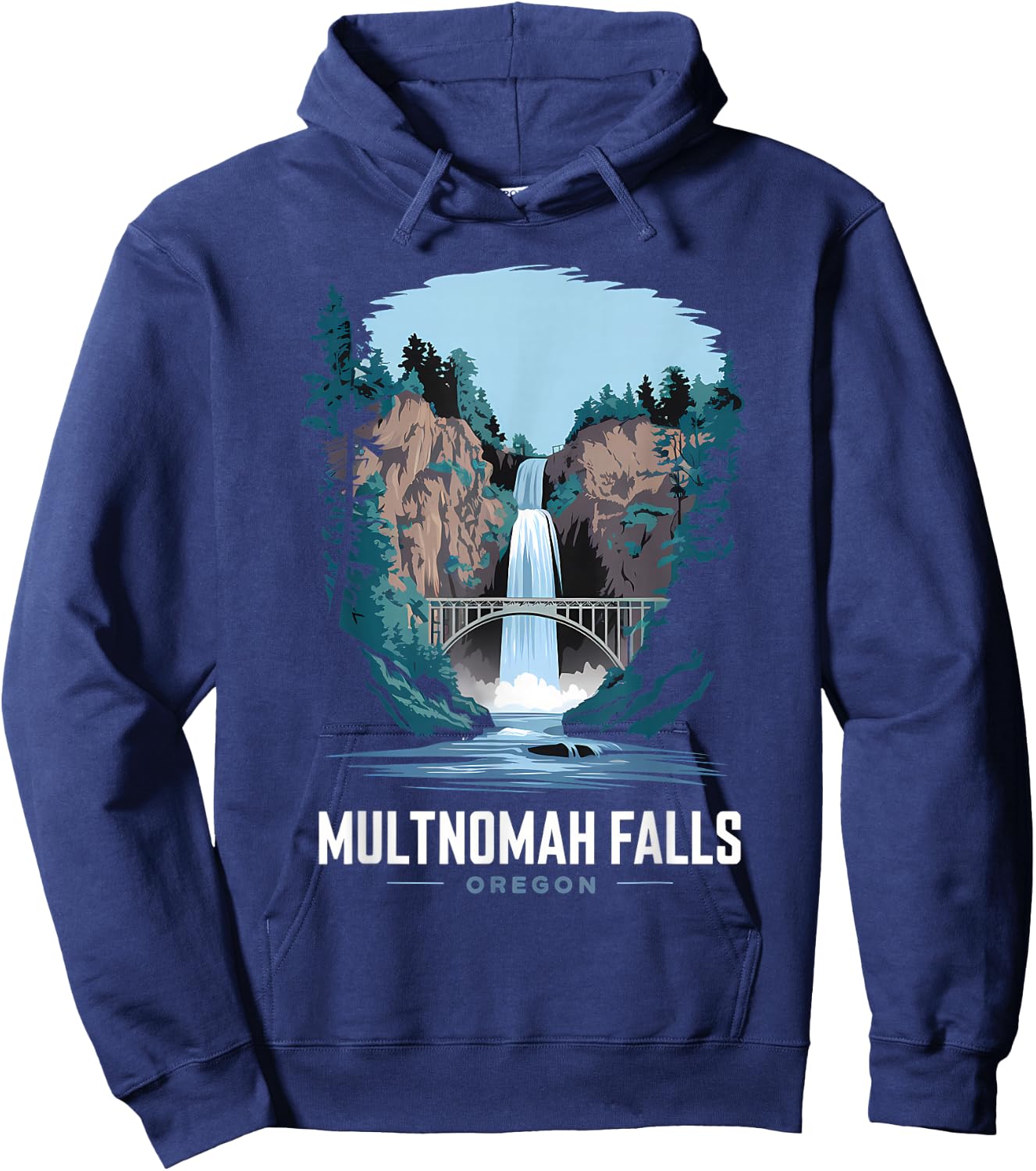 Multnomah Falls Oregon Waterfall Retro Nature Souvenir Hoodie - Hoodie | Navy