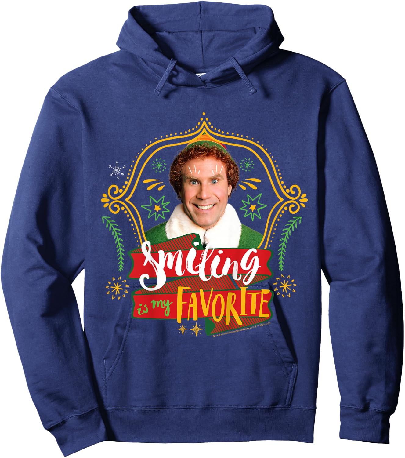 Kids Elf Buddy Smiling Is My Favorite Text Portrait Hoodie - Hoodie | Navy