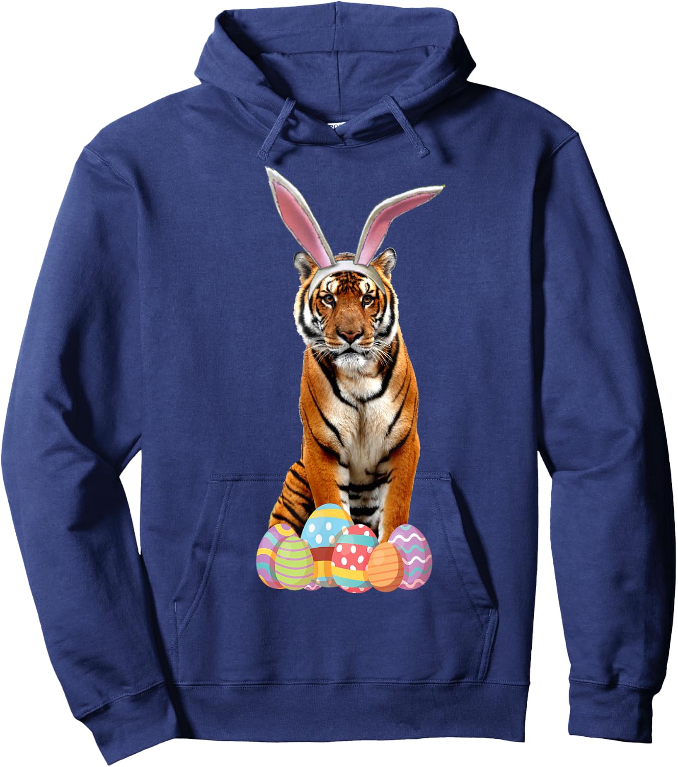 Easter Shirt Tiger Funny Bunny Ears & Eggs Tiger Gift Hoodie - Hoodie | Navy