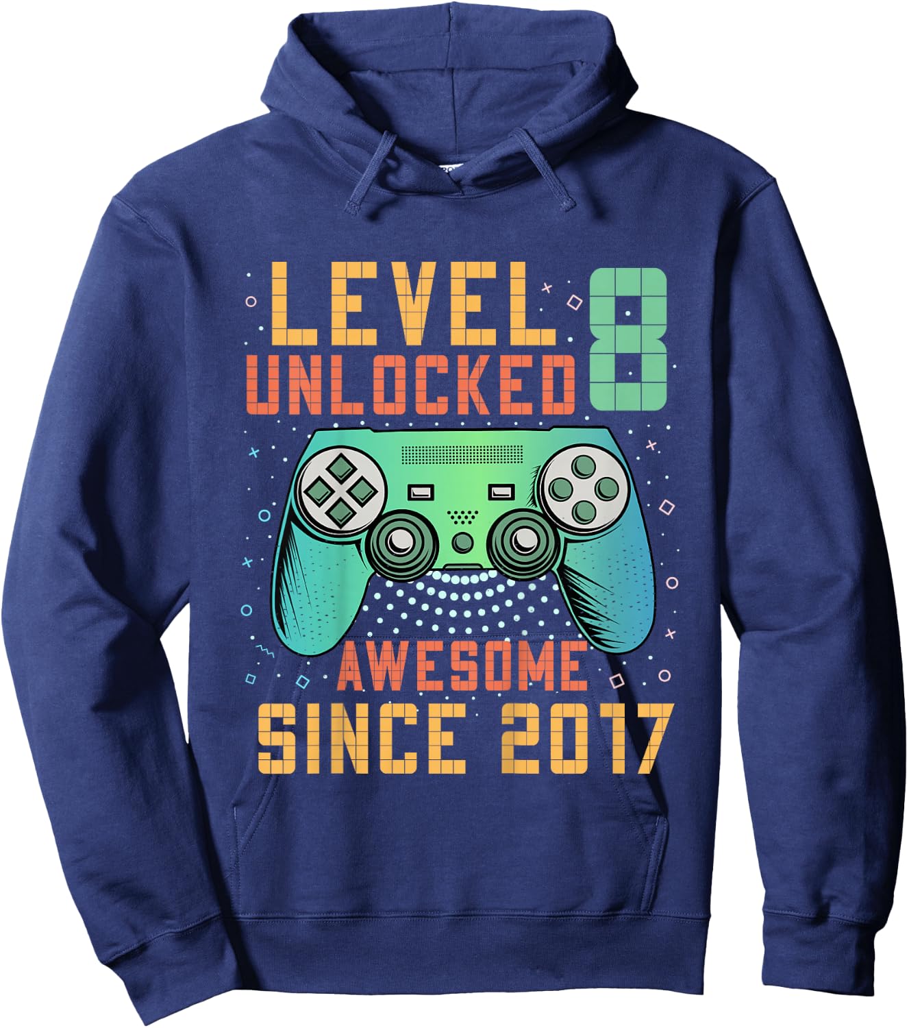 Kids Level 8 Unlocked 8th Birthday 8 Year Old Boy Gifts Gaming Hoodie - Hoodie | Navy