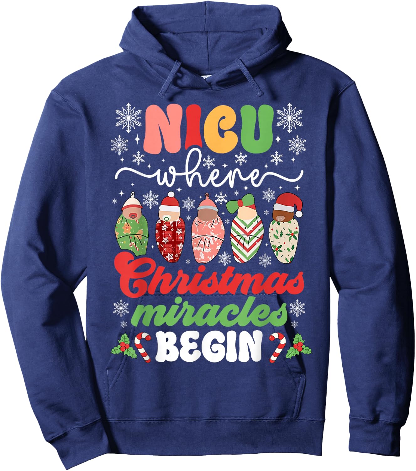 NICU Where Christmas Miracles Begin NICU Neonatal ICU Nurse Hoodie - Hoodie | Navy