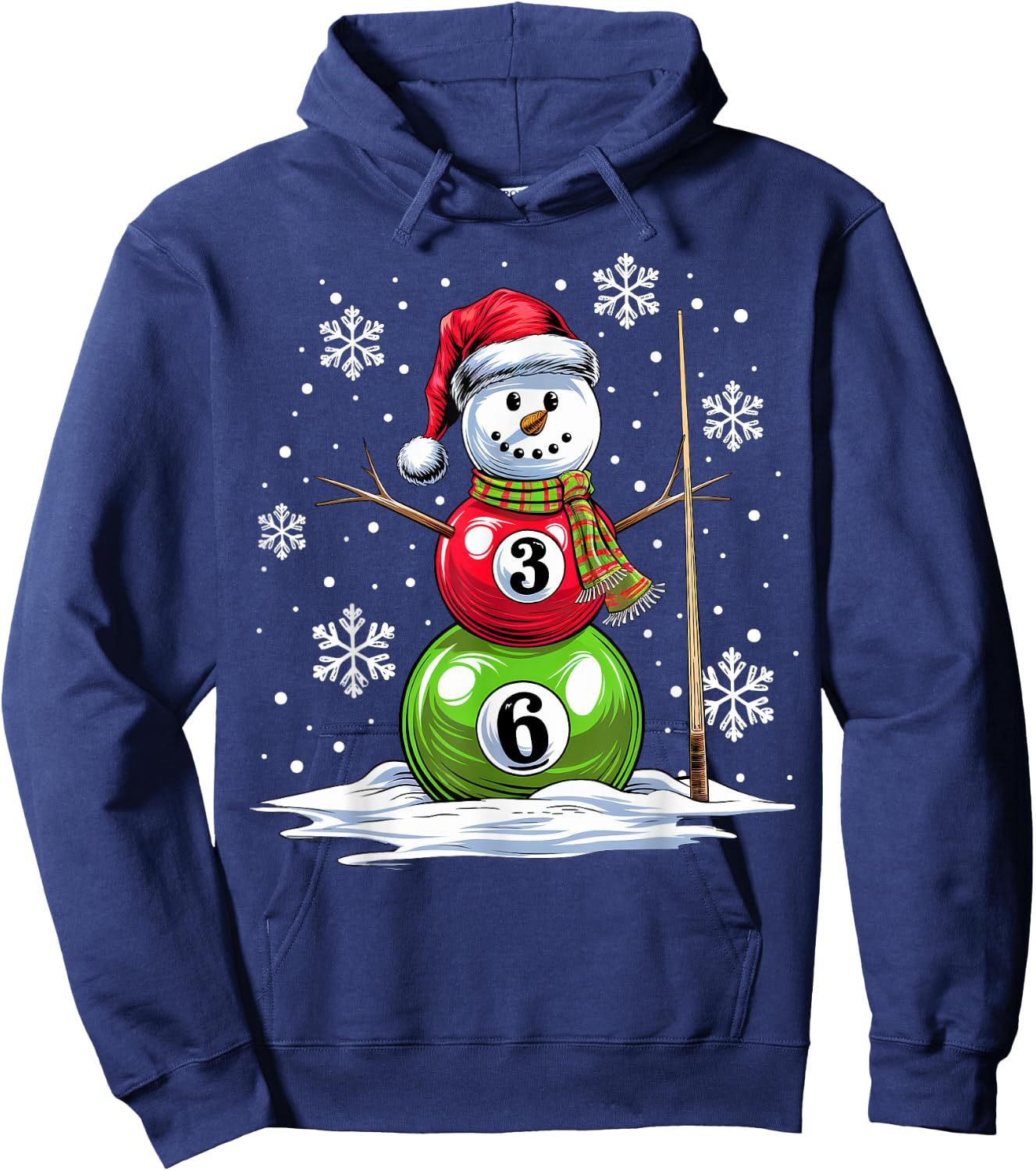 Pool Game Balls Snowman Billiards Player Funny Christmas Hoodie - Hoodie | Navy