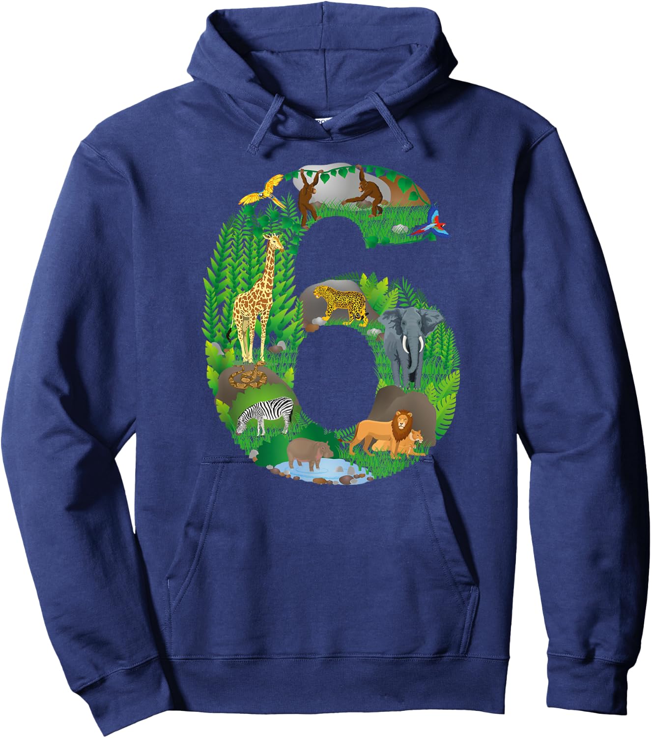 Safari Jungle Zoo animals Sixth Birthday number 6 Hoodie - Hoodie | Navy
