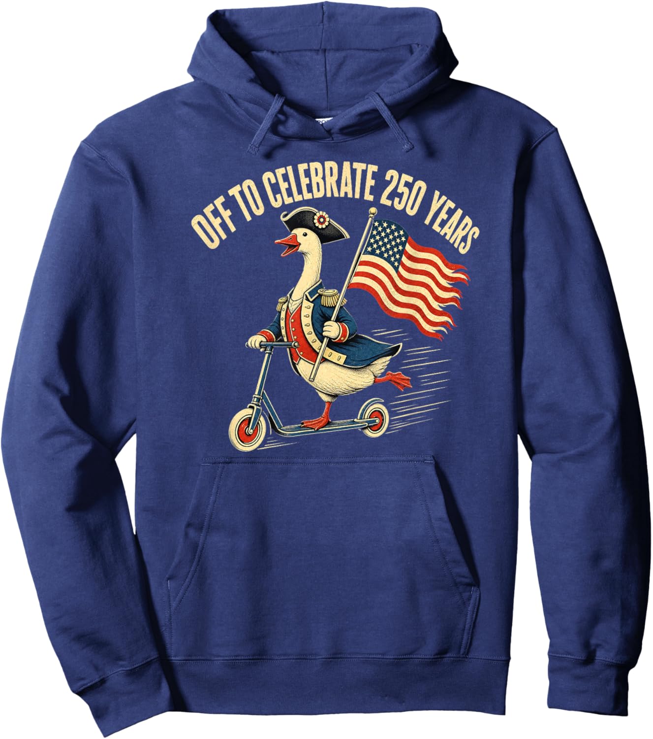 250th Year USA Colonial Goose 4th of July American Flag Hoodie - Hoodie | Navy