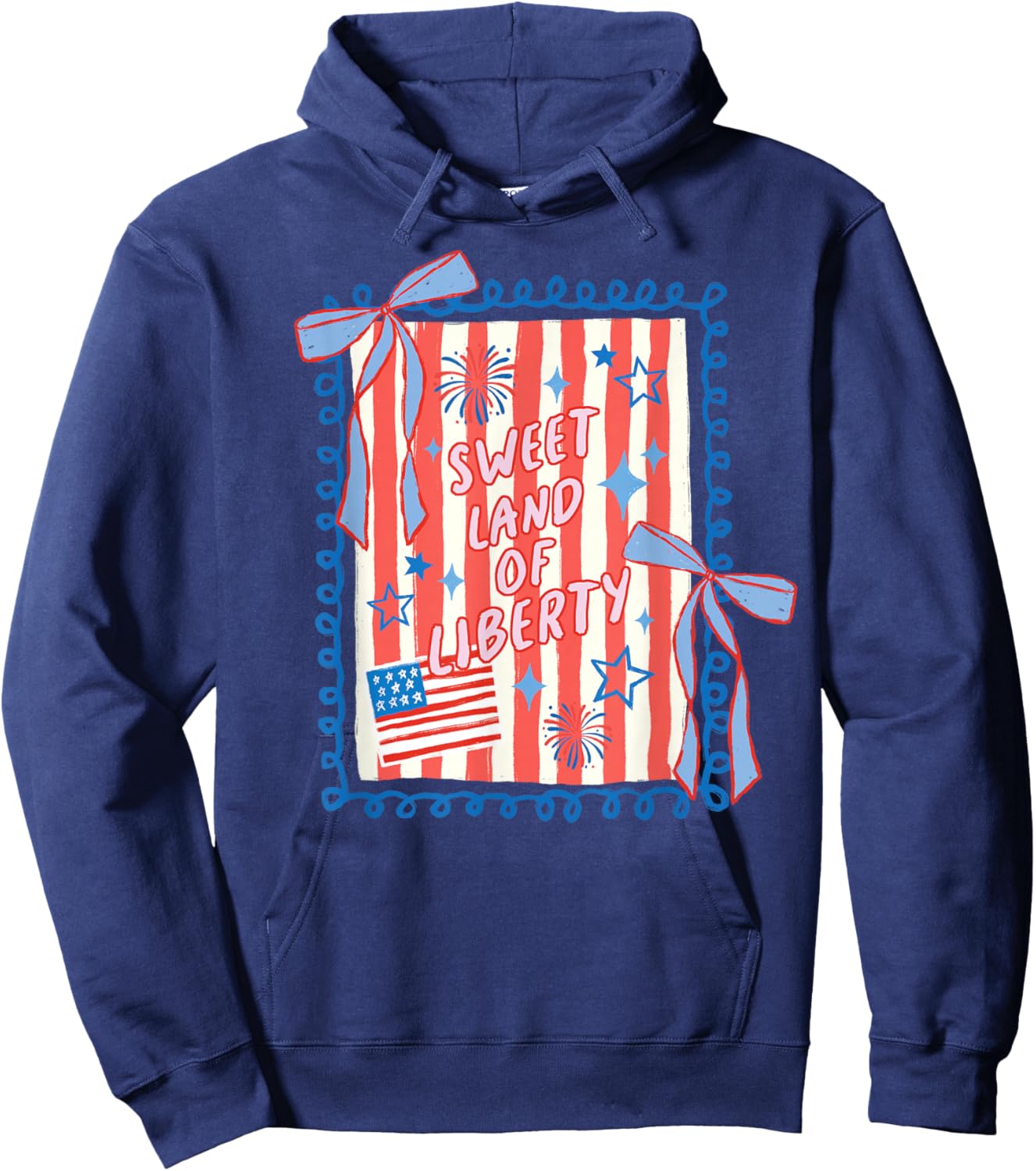 Sweet Land of Liberty Patriotic Coquette USA Bow Flag Hoodie - Hoodie | Navy