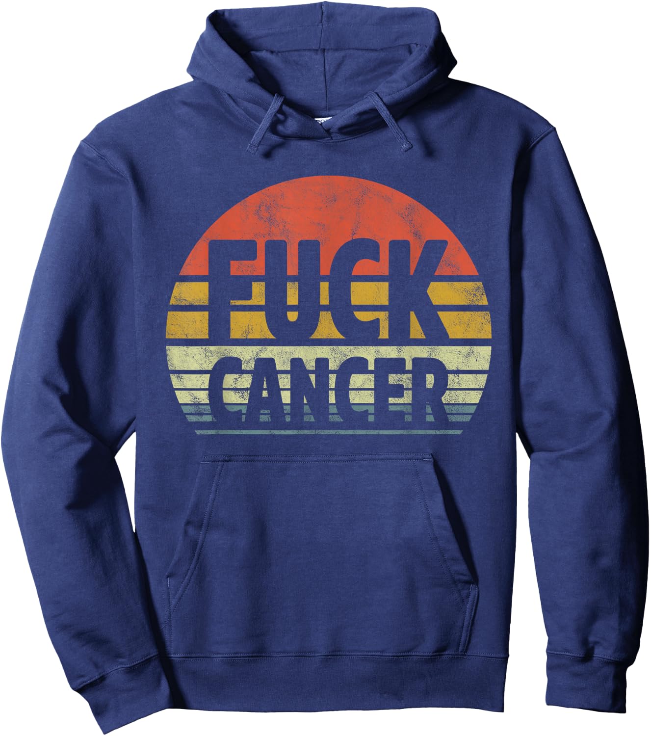 Fuck Cancer Breast Cancer Awareness Gift Retro Distressed Hoodie - Hoodie | Navy