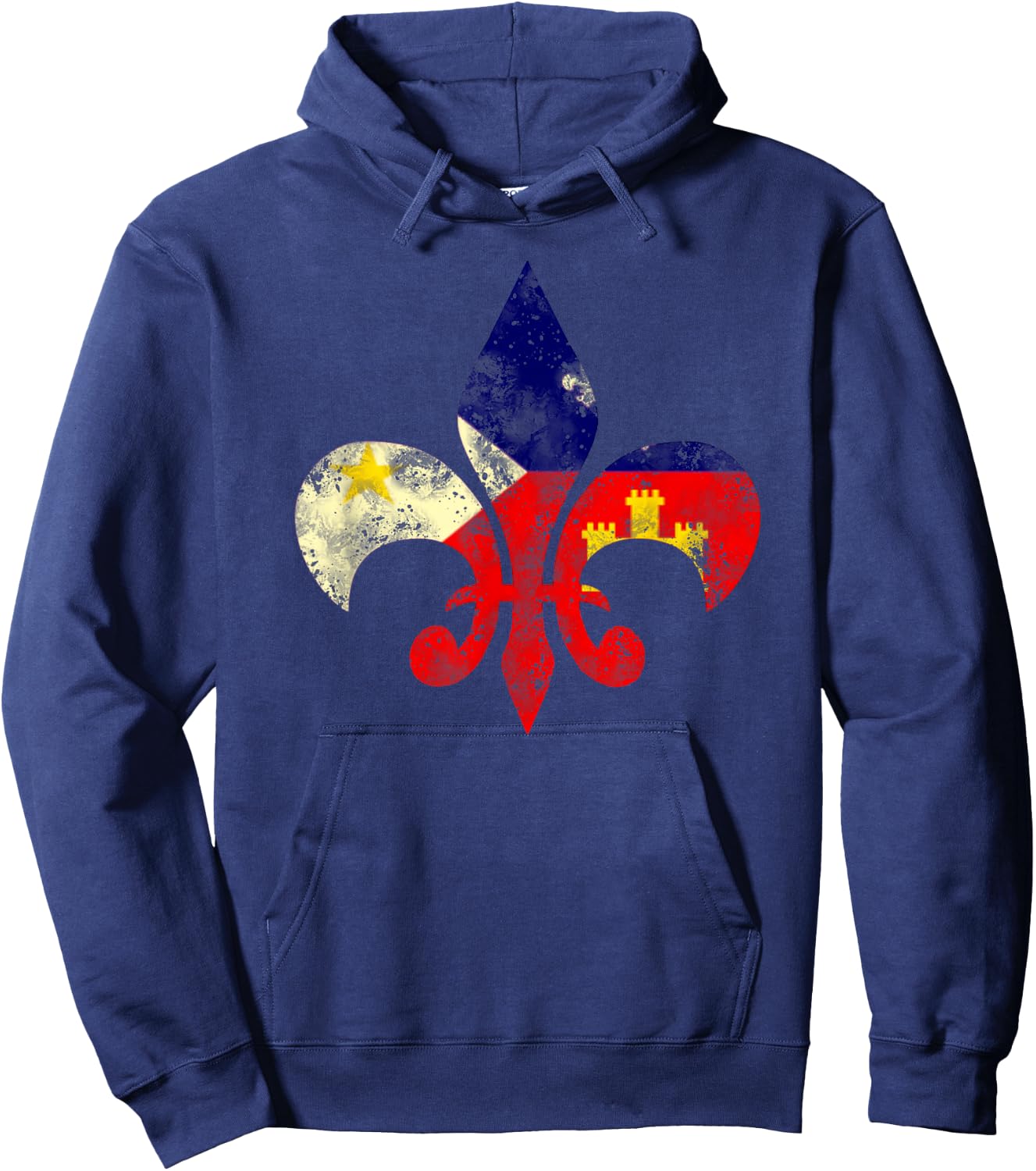 Louisiana Cajun Proud Acadiana Flag Distressed Fleur Hoodie - Hoodie | Navy