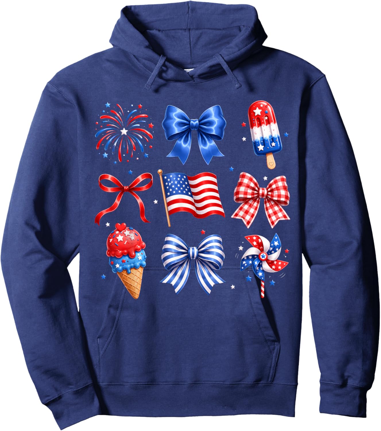 Coquette Bow Ice Cream America Patriotic 4th of July Women Hoodie - Hoodie | Navy
